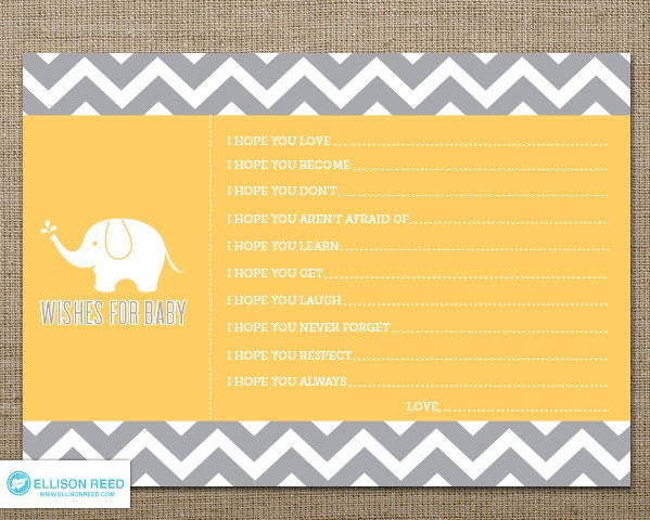 Elephant Baby Shower Wish Card - Elephant Baby Shower Printable - Chevron - Baby Shower Invitation - Baby Shower Printable - Girl - Boy Il_570xn