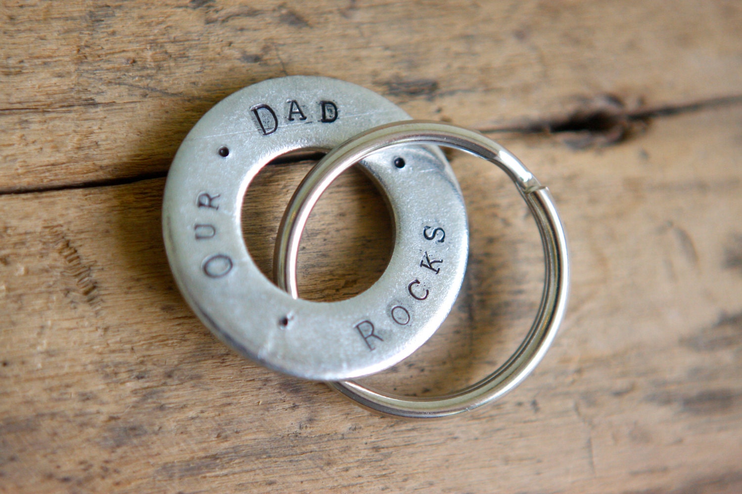 Handstamped keychain - Our Dad Rocks- Fathers Day- customize and personalize