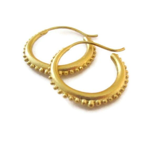 18K Gold Vermeil Hoop Earrings Medium Gold Hoops Granulated Gold Jewelry
