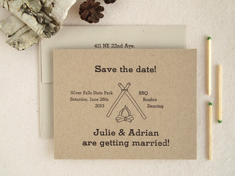 Rustic Wedding Invitation Suite - Letterpress Forest Nature Outdoor Camp Style (Sample)