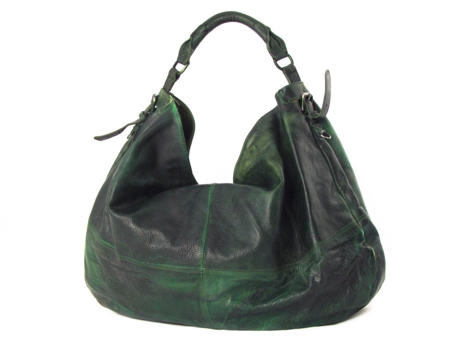 Handmade Hobo Bag, Green Italian Washed Leather Purse, Designer Leather Handbag  -.- the Enakai big -.-
