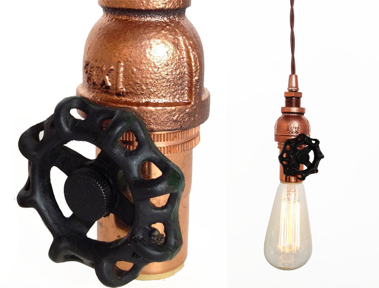Copper Industrial Upcycled Vintage Pendant Light