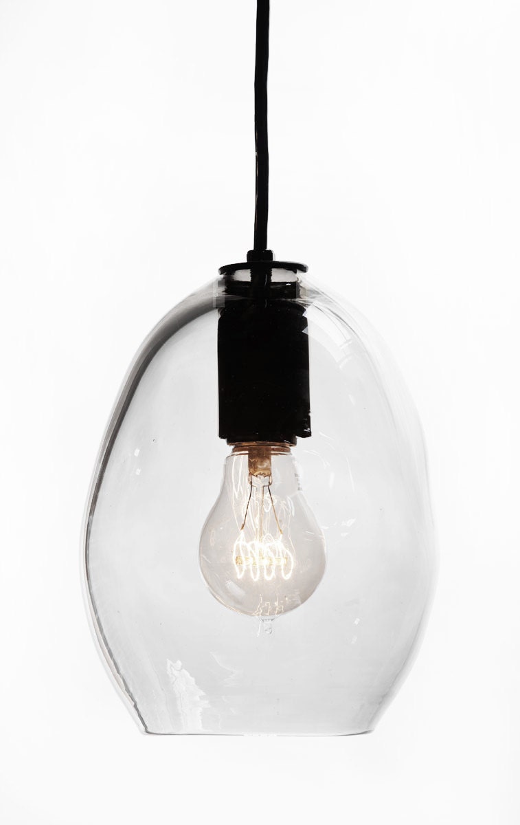 Bubble Hand Blown Glass Industrial Pendant- Petite Clear