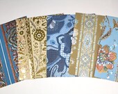 1970's Flocked Vintage Wallpaper Sample Collage Pack (5 Sheets, 8 1/2 x 10 1/2 )- Blue and Tan Theme