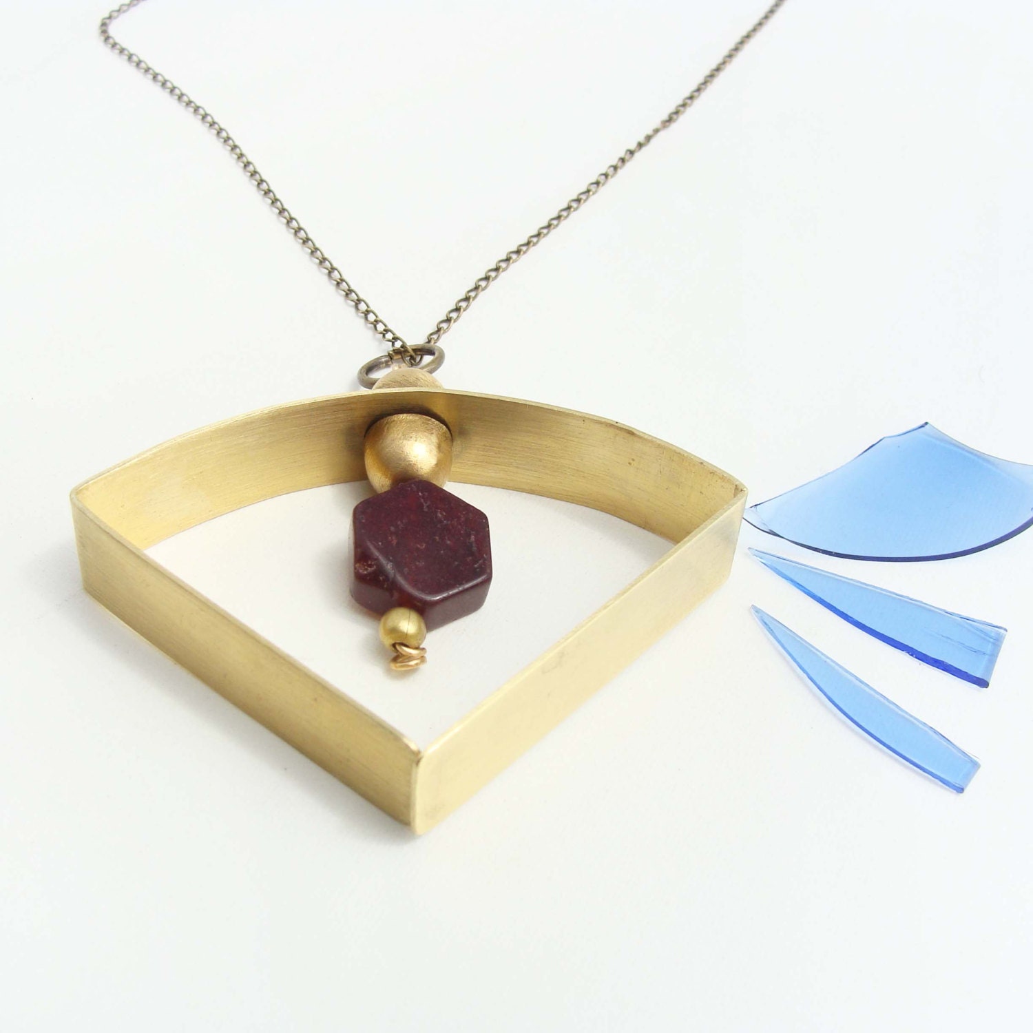 Double Dimension Necklace // Statement // Gemstone Jade // Gold