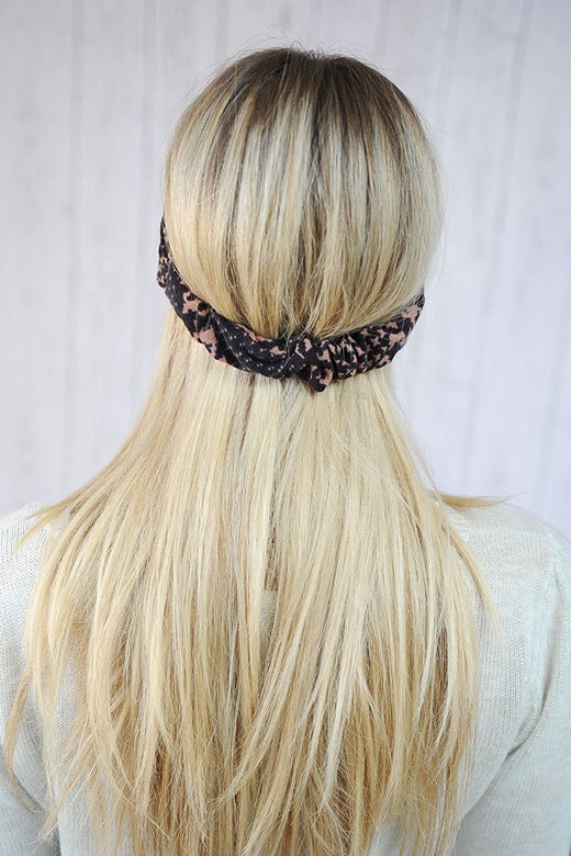 Fashion Turban Headband CARAMEL and Black Tribal Aztec Headband Knit Wide Turband Twist Headband