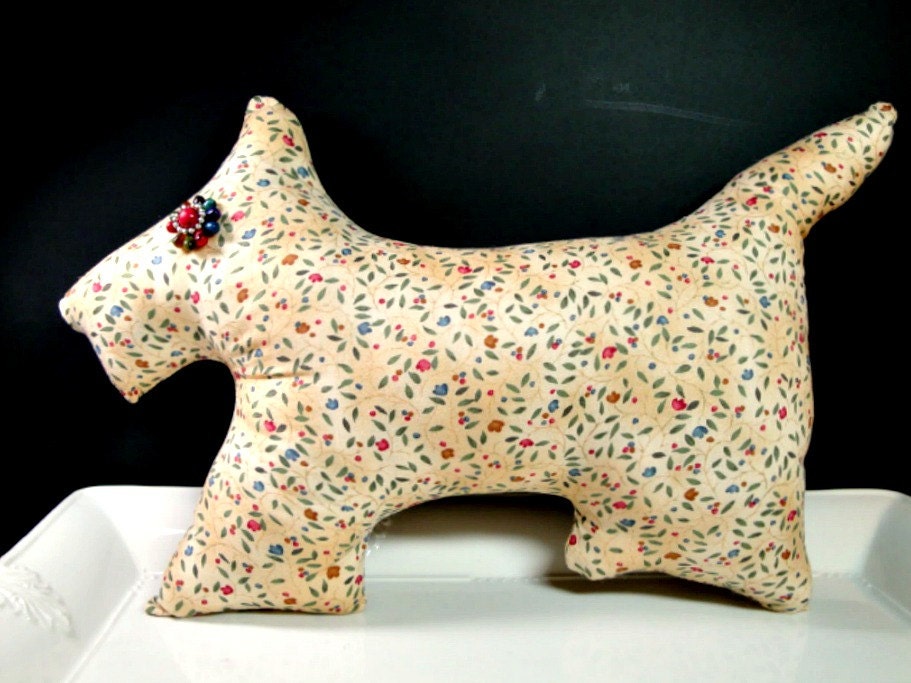Scottie Dog Handmade Designer Novelty Pillow Wheatie Cairn Unique OOAK " Toto's Lost in the Flowers Again "
