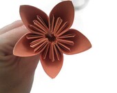 Light Orange Color Kusudama Origami Paper Flower with Stem (15")
