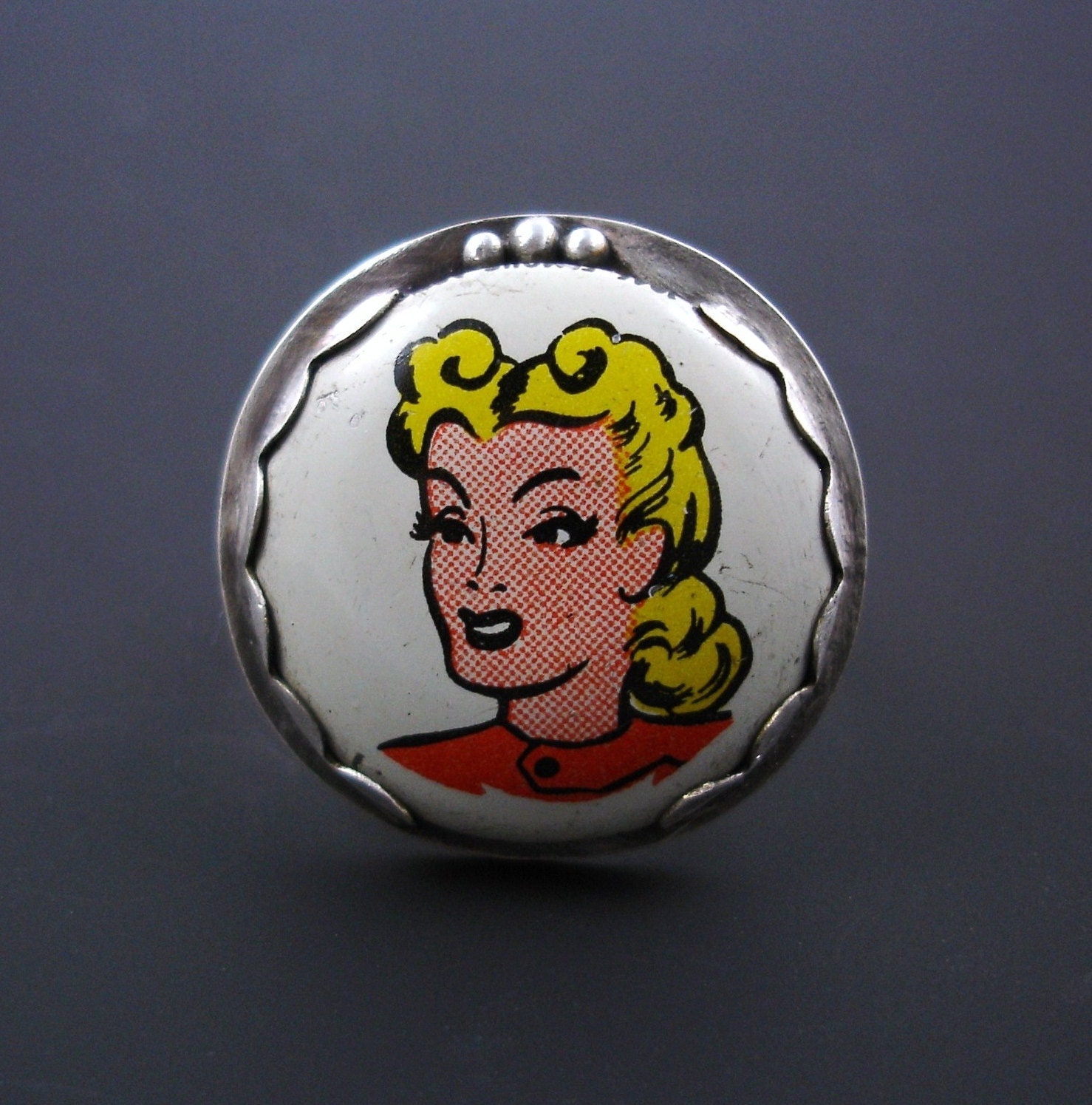 Kellogg's Pep pin and sterling silver ring -- unique OOAK