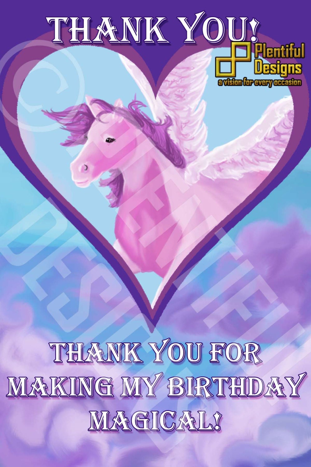 Custom Pegasus Thank you card, 4x6 JPEG only You Print or send as Ecard