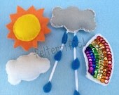 Handmade Rainy Day Magnet Set Sun Cloud Rain Cloud Rainbow READY TO SHIP