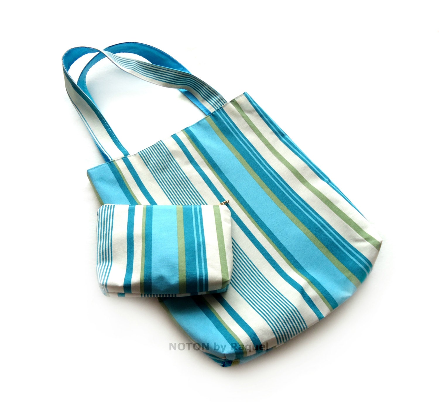 Turquoise Blue Canvas Tote Bag and Small Purse Set, womens summer tote bag, handbag and purse, beach purse, gifts for her