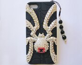 Crystal spider black rubber and silver plastic protective iPhone 5 case with jeweled charm
