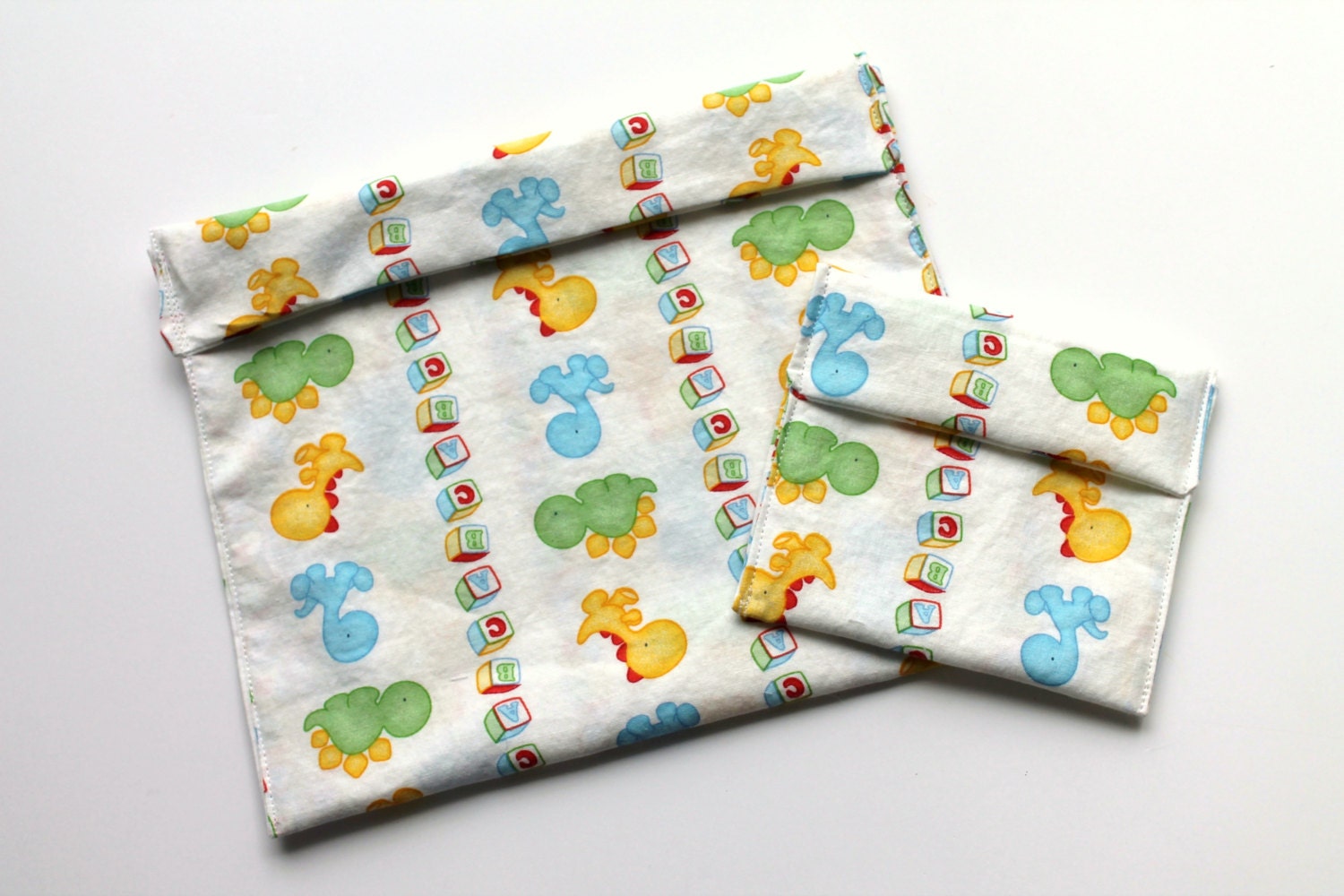 Cloth Snack Bag Set - Reusable Dinosaur Sandwich Bag and Small Snack Bag