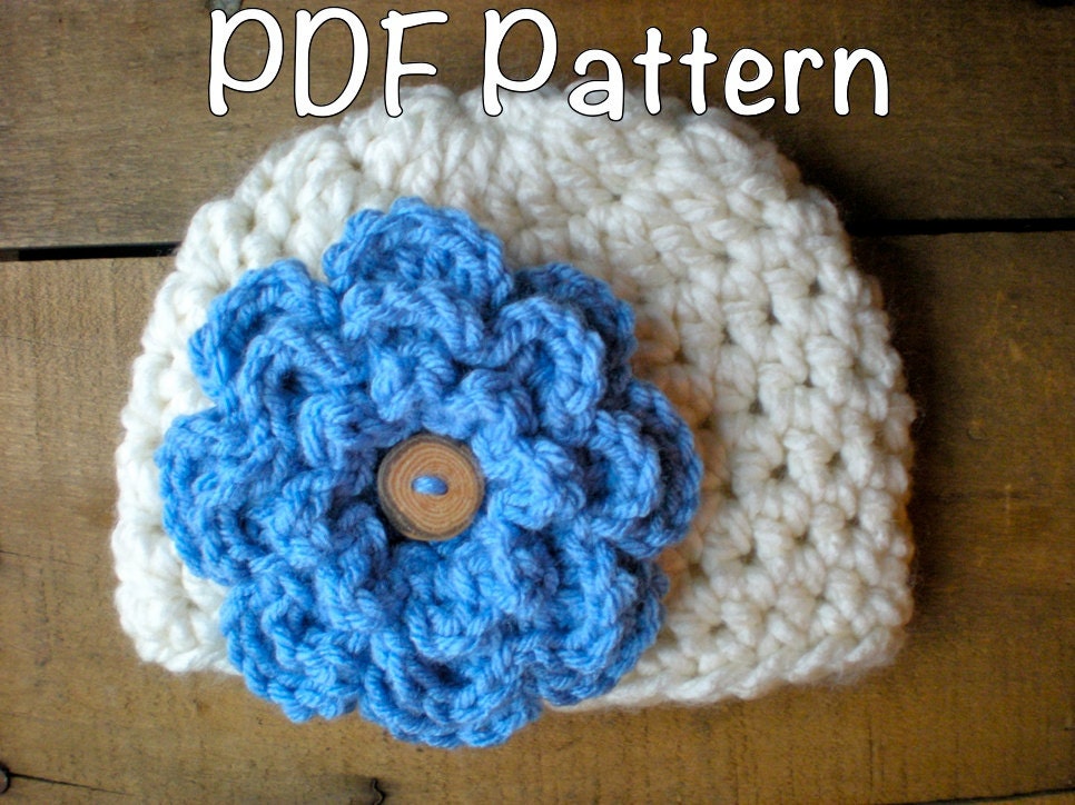 PATTERN:  Awesome Blossom Hat, Chunky Beanie with Flower, easy crochet PDF, InsTaNT DowNLoaD, Sizes NB to Toddler, Permission to Sell