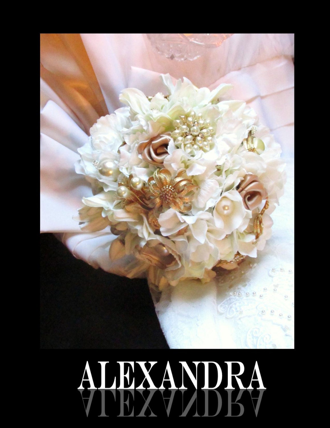 ALEXANDRA - Ivory / Gold Bridal Brooch Bouquet - ALEXANDRA