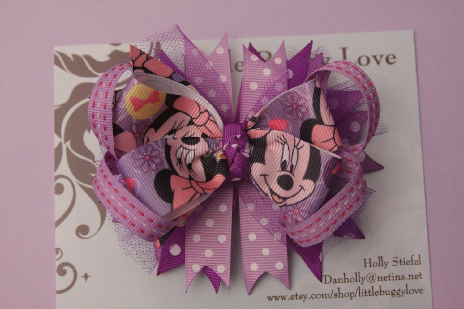 Mickey Mouse Minnie Mouse Hair Clip - Boutique Bow - Purple Pink Toddler, Adult, Child, baby, Infant  Alligator Spring Easter Birthday