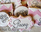 Monogrammed Baby Shower Wedding Bridal Shower Decorated Cookie Favors One Dozen