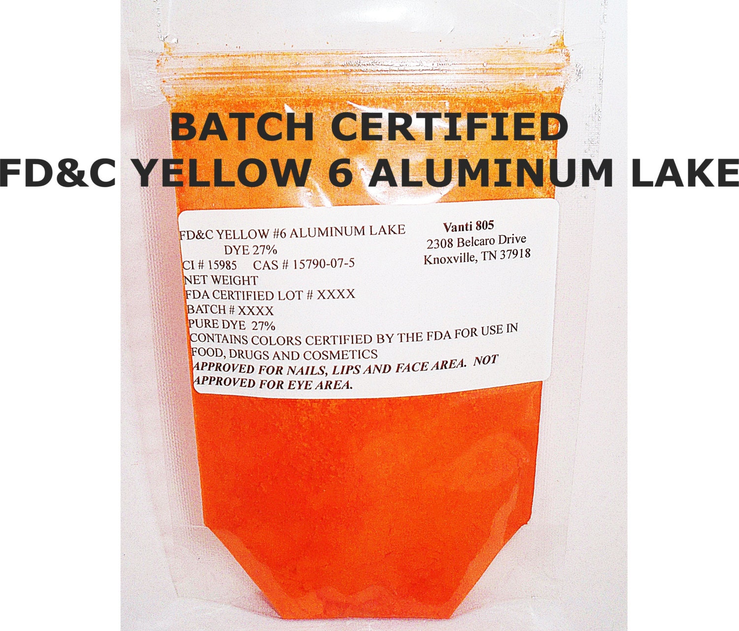 Batch Certified Certification FD&C Yellow 6 Aluminum Lake Dye Pigment Nail Polish  Mineral Makeup Cosmetic Bath Vegan Lipstick  4 oz