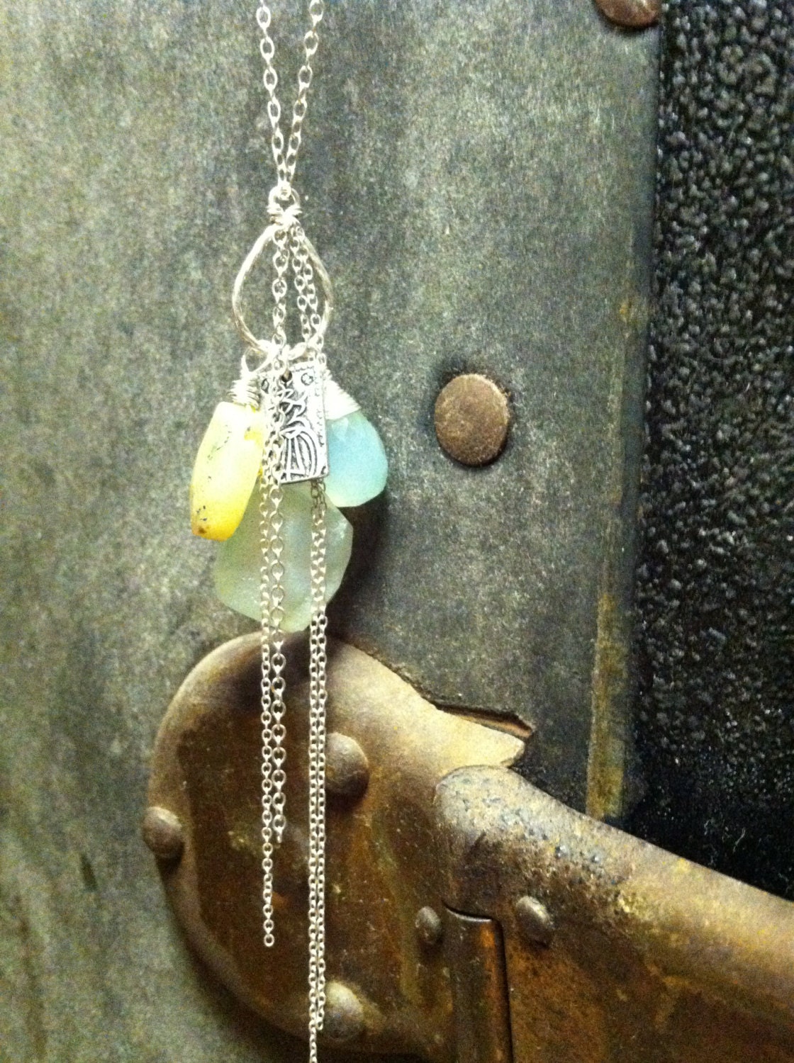 Sold Sterling Silver Jade, Druzy, Chalcedony, Aquamarine & Moonstone