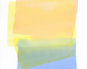 large original watercolor painting, merge of peach, yellow, green and blue, modern watercolor painting