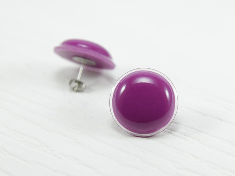 Fuchsia Stud Earrings 20mm - Raspberry Bright Resin Stud Earrings - Post Stud Earrings - Earring Studs - Surgical Stainless Steel Posts