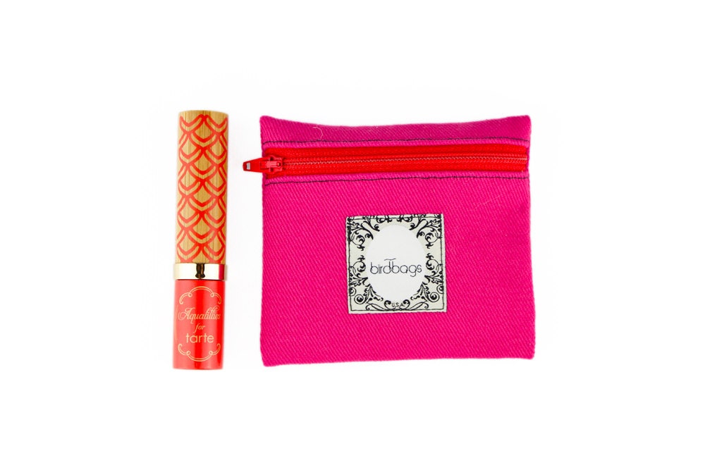 Cosmetic Pouch - Pink with Bright Red Zipper - Birdbags "Hummingbird"