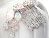White Hair Accessories, White Hair Comb, White Fascinator,  Floral Hair Comb, Wedding Hair Accessories, Bridal Accessories, Leaf Hair Comb