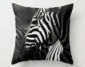 Zebra Throw Pillow - Black and White Home Decor - Animal Photography Decorative Pillow 16x16, 18x18, 20x20