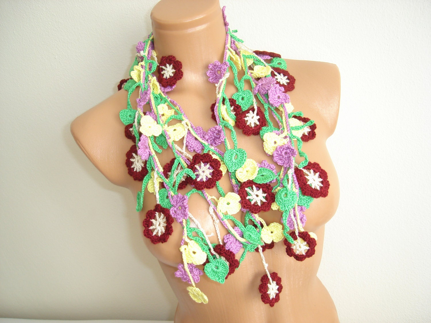 Colorful necklace, crochet lariat, crochet belt, handmade neckwarmer, scarf...