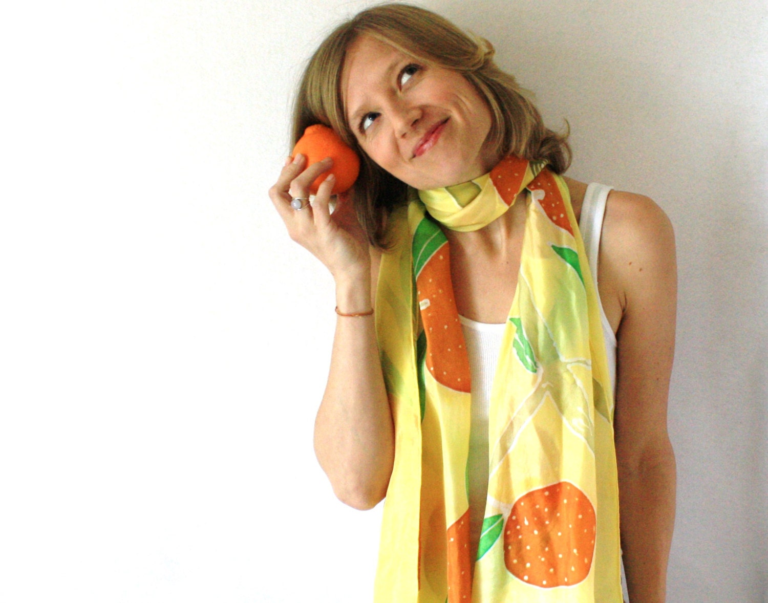 Yellow Silk Scarf - Oranges Scarf - Hand Painted Silk Scarf - Spring Fashion - Mothers Day Gift - TheSilkMoon