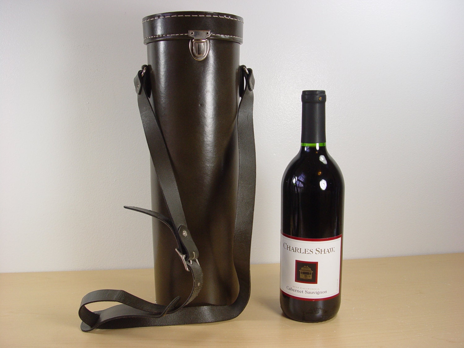 Vintage Wine Tote Storage Case - Leather Hard Container