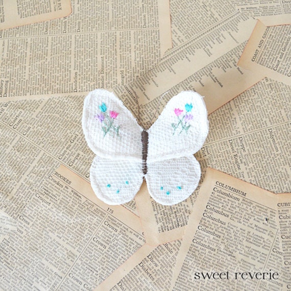Spring Butterfly - Flower Garden Embroidered Textile Art - Pink, Blue, Purple Floral - DIY Brooch Pin for Mothers Day, Birthday, Wedding