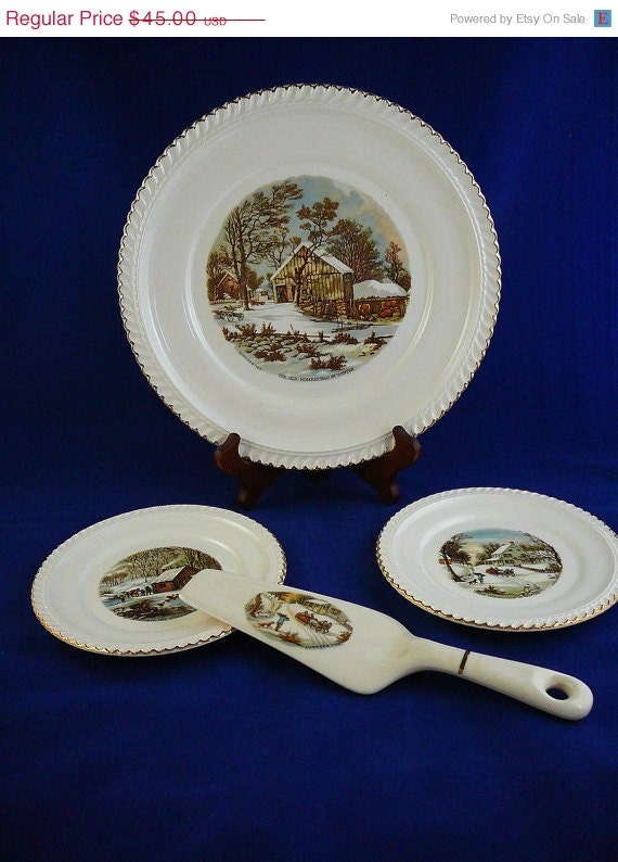 50% OFF Currier & Ives Harkerware USA Cake Serving Set