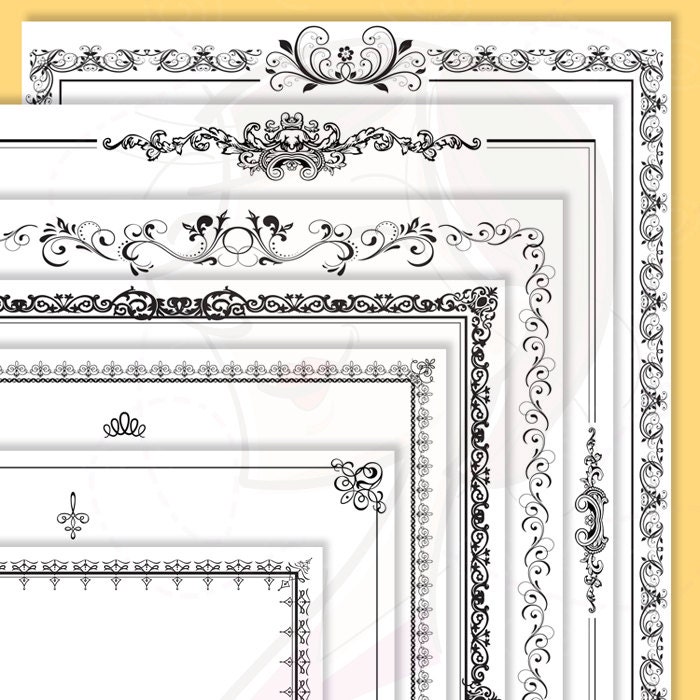 7 Vintage Page Border Frames Black Scrapbook Supplies 8 x 11 Rectangle Frame Decorative Border Digital INSTANT Download 10157