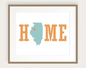 Custom Home Print With Your State, Personalized Home Decor Wall Art Print, Illinois, Texas, Any State or Colors, 8x10