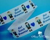 3 yards 7/8" GIRL SCOUT BROWNIES  Inspired Printed Grosgrain Ribbon