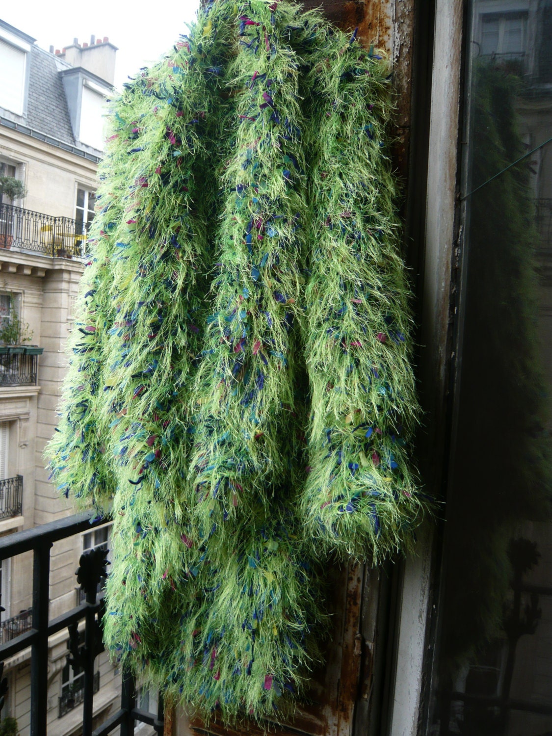 handknitted coat,eccentric,fairy,luminous,colourful,psychedelic,vivid fresh green grass ornated with thousand flowers.OOAK,FREE SHIPPING