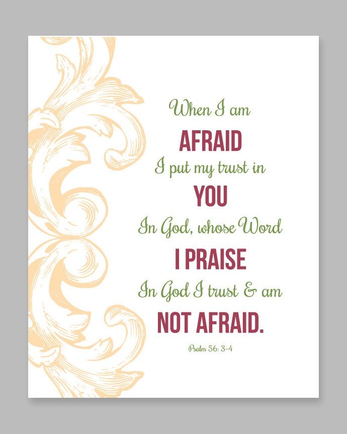 Bible Scripture Verse Wall Art Print Vintage: Psalm 56 3-4 In God I Trust and am Not Afraid