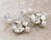 Petite crystal and pearl drop bridal earrings, small wedding earrings