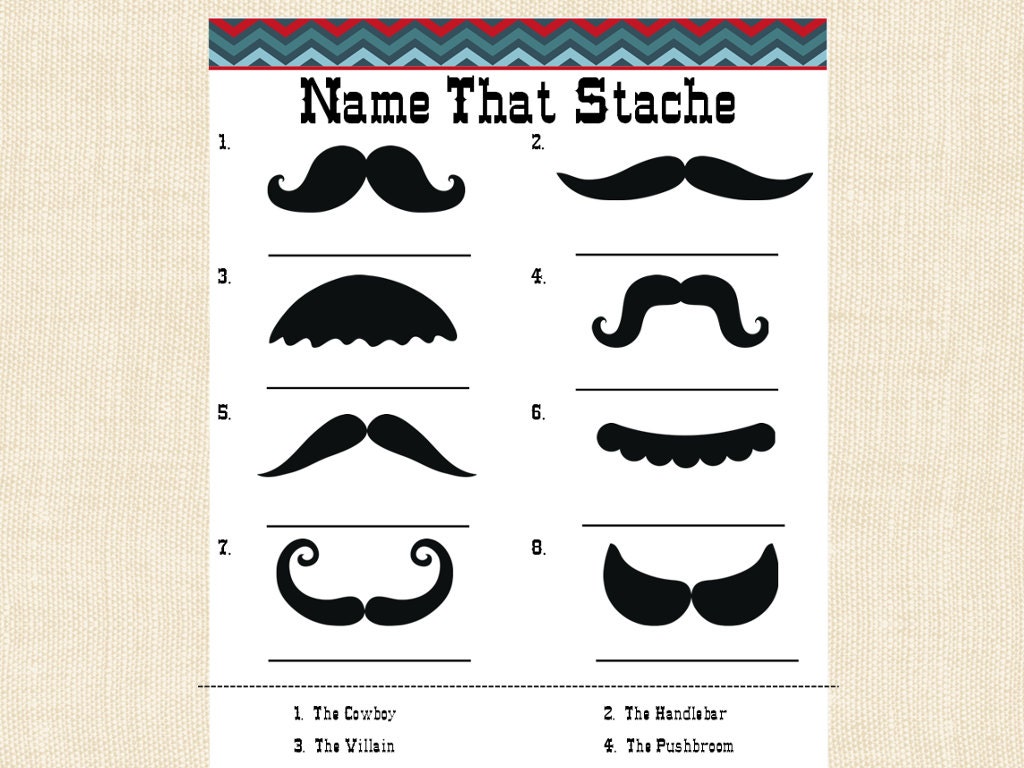 Mustache Party Game Baby Shower Birthday Name that Stache with answer key printable pdf INSTANT DOWNLOAD