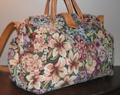 Marry Poppins Bag // HANDMADE Colorful TAPESTRY Sewing Bag Purse Tote Flowers Floral Colorful Leather TRAVEL
