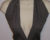 70's Sexy POLKA DOT Plunge HALTER Top // Black and White Biker Top Size S M Handmade