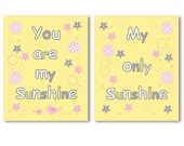 SALE - You are my sunshine  - Set of 2 prints / posters for nursery decor with a quote, yellow and gray, great baby shower gift for a girl