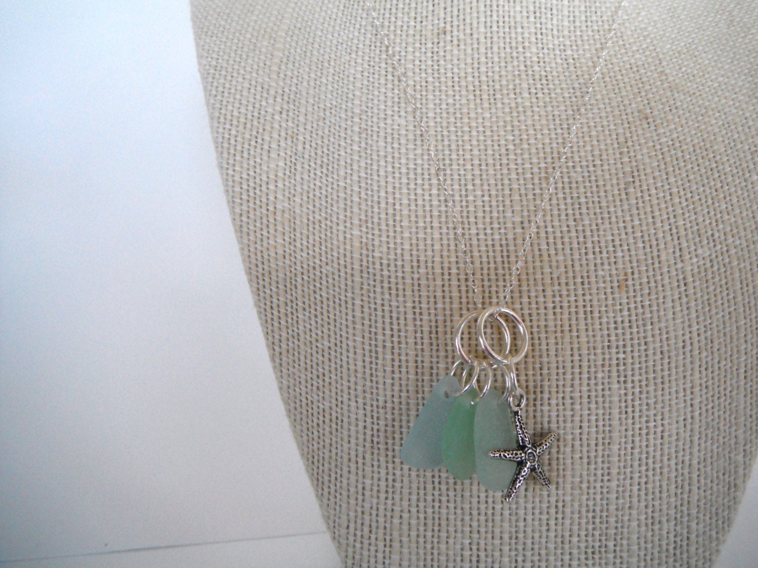 Sterling Silver Sea Glass Starfish Beach Blue Green Pastel Ocean Nautical Gift  Fashion under 40