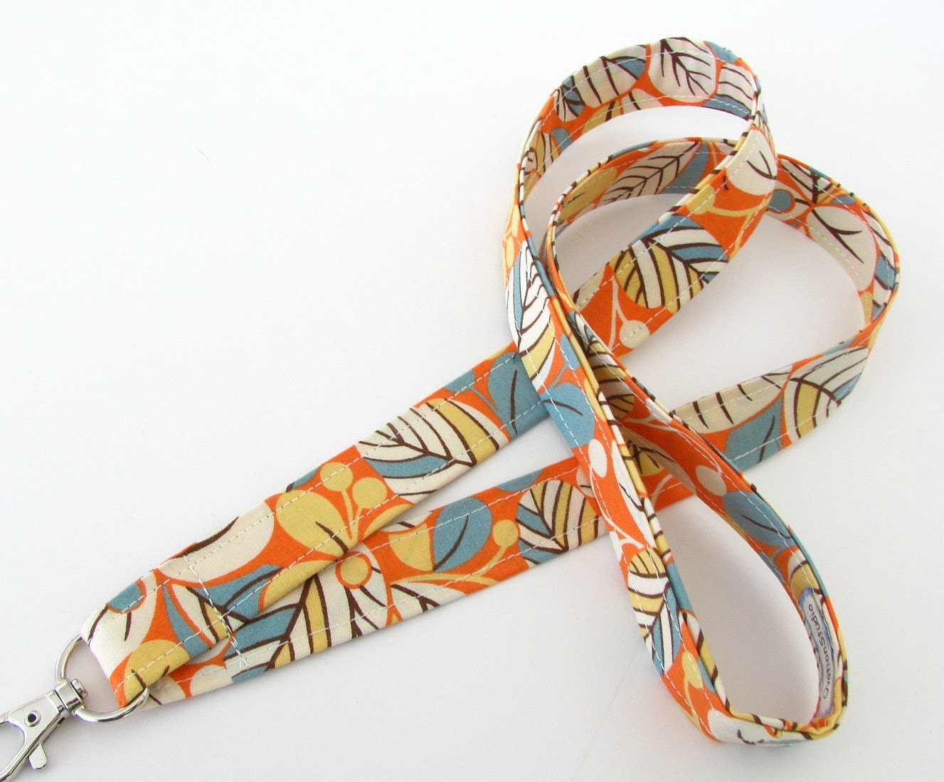 Key Lanyard ID Badge Holder Orange Yellow and Smoke Blue Fabric