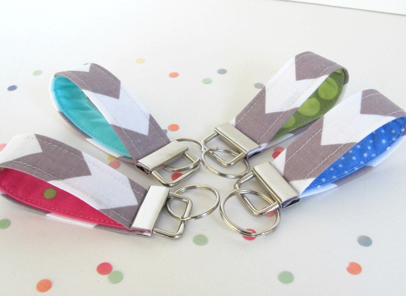 Set of 4 Chevron Mini Keychain Key Fobs