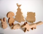 Wooden animals set - Girl, animals and tree - Woodland animals - wooden toy