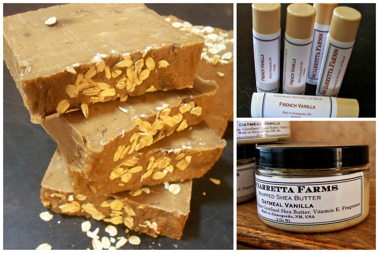 Oatmeal Vanilla Gift Set - with Oatmeal Soap, Oatmeal Vanilla Shea Butter and Vanilla Lip Balm