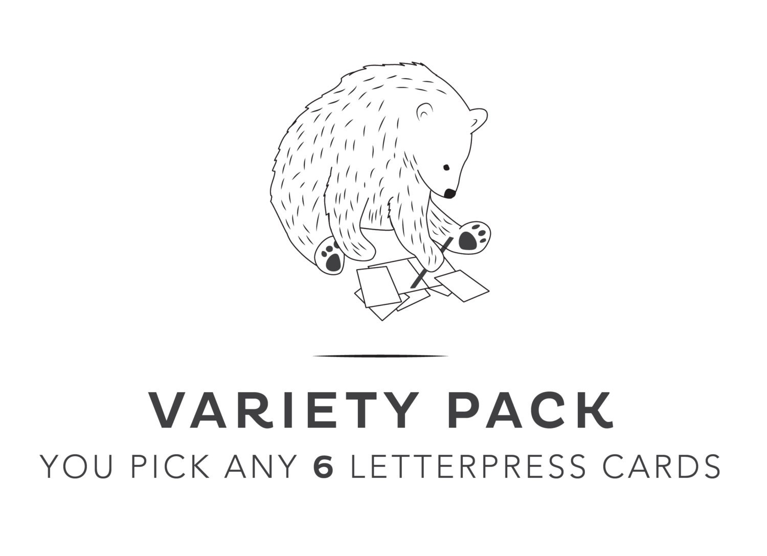 You Pick 6 Letterpress Cards - Variety Pack